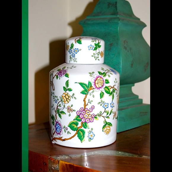 WHITE FLORAL GINGER CERAMIC TEA / CANISTER NEW Manderson Green - Picture 3 of 15